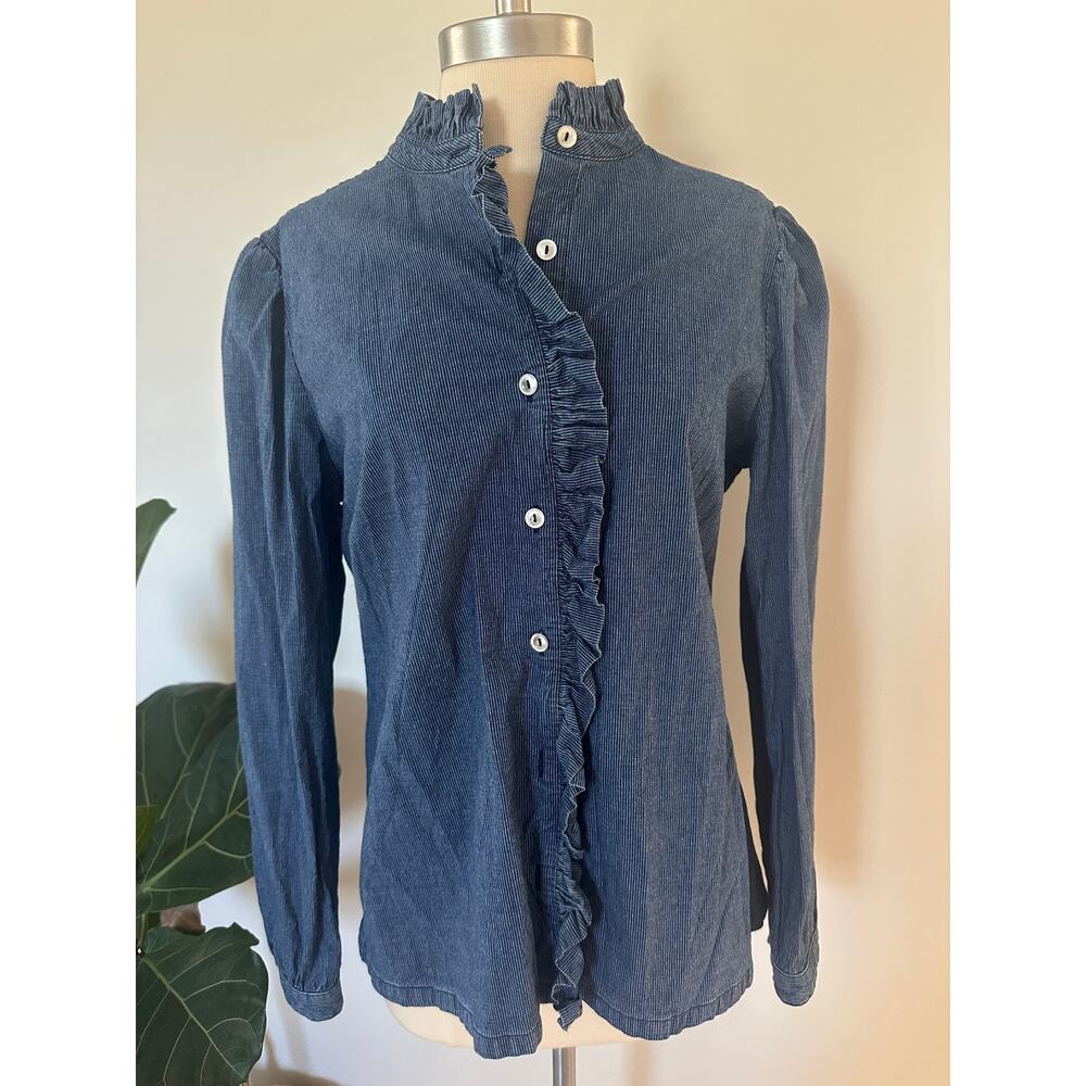 A.P.C. Ruffle denim stripe button down